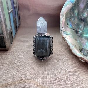 Labradorite Indian Ring (adjustable) - 925 Sterling Silver SEE VIDEO FOR COLOR